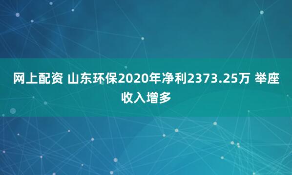 网上配资 山东环保2020年净利2373.25万 举座收入增多