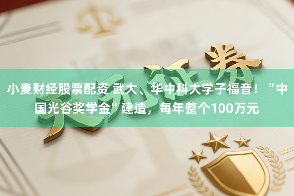 小麦财经股票配资 武大、华中科大学子福音！“中国光谷奖学金”建造，每年整个100万元