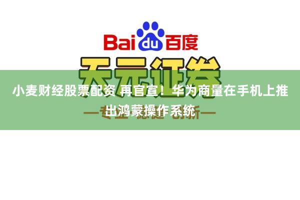 小麦财经股票配资 再官宣！华为商量在手机上推出鸿蒙操作系统