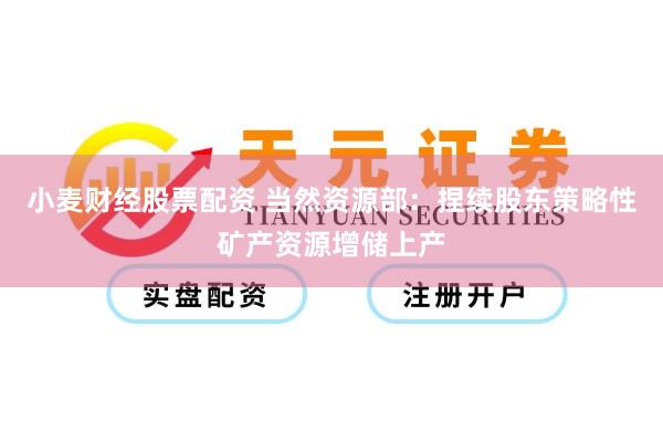 小麦财经股票配资 当然资源部：捏续股东策略性矿产资源增储上产